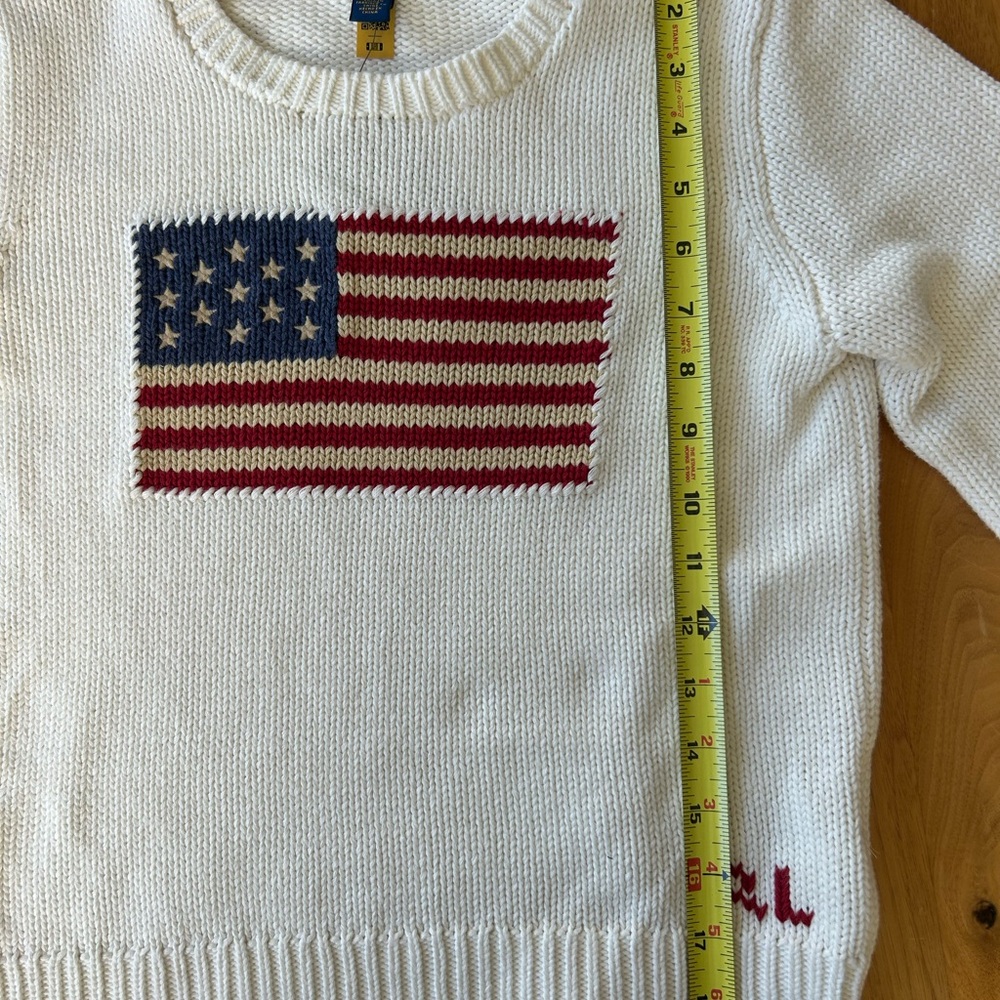 Polo by Ralph Lauren Kids Cream Sweater with Red and Navy Flag Knit - Picture 3 of 6